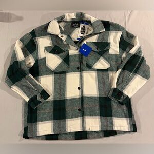 Green and White Plaid snap buttons shacket